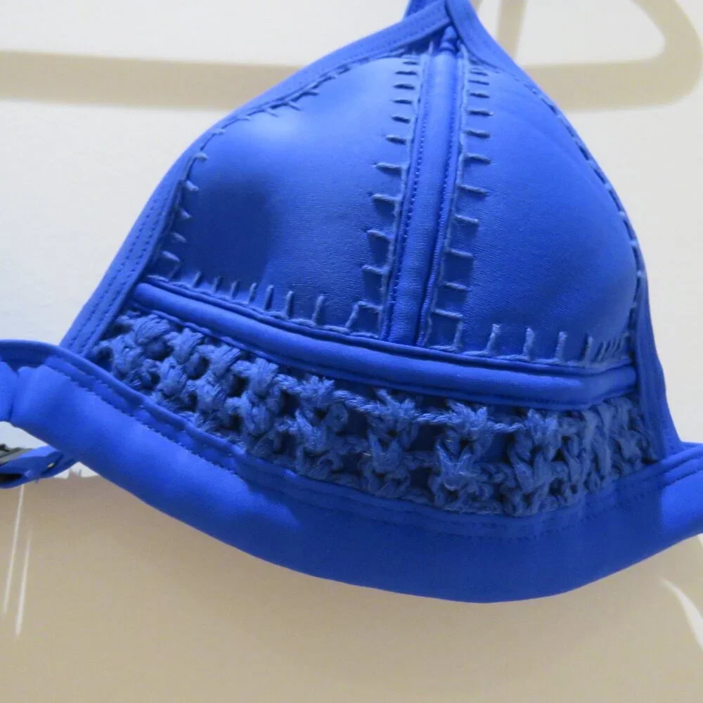 TRIANGL SWIMWEAR Farrah Neoprene Crochet Bikini Top Cobalt Blue Large Summer